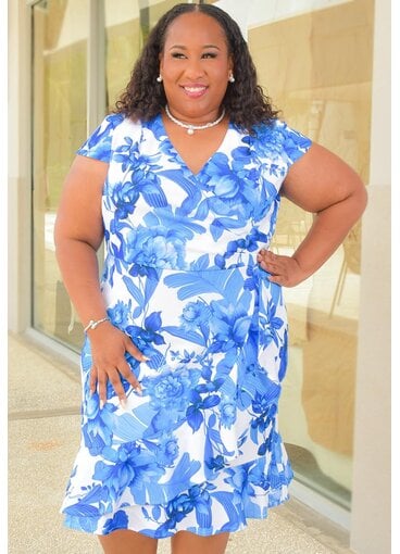 RATRIX- Plus Size Floral LapTop Cap Sleeve Dress