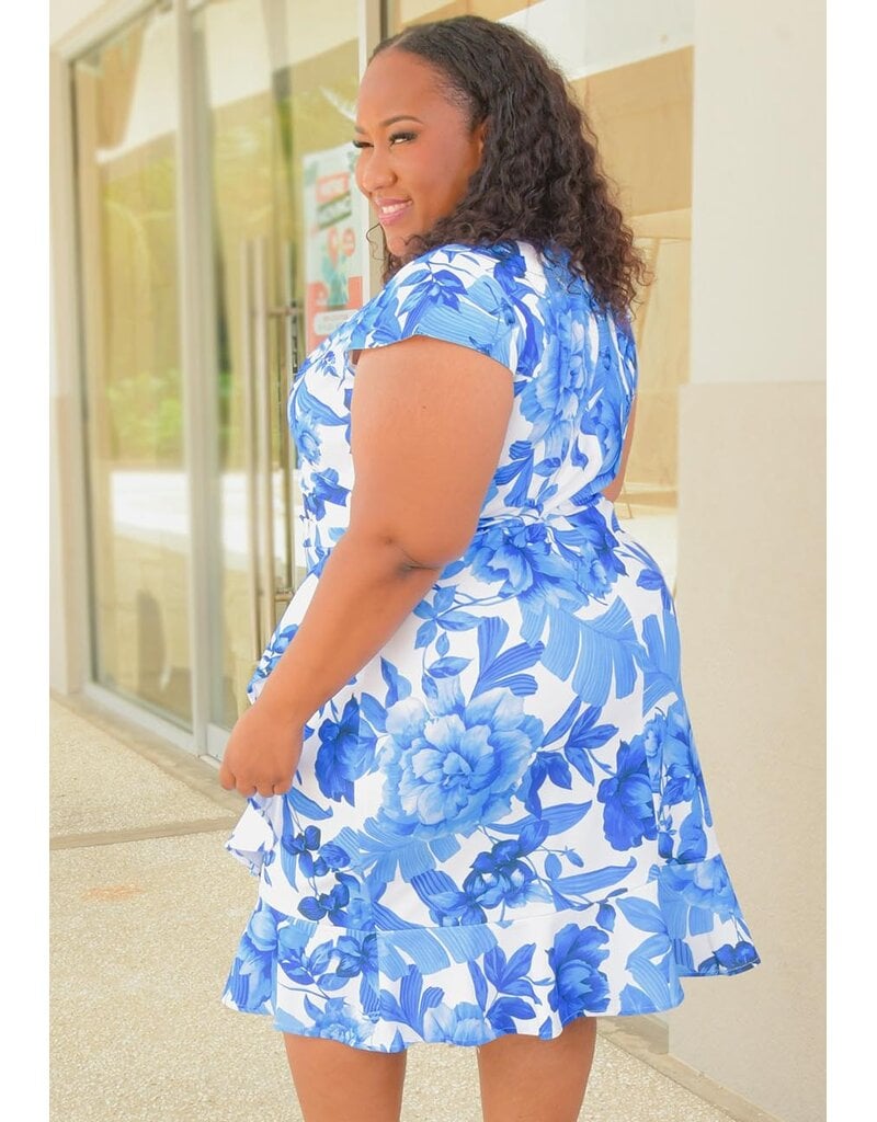 RATRIX- Plus Size Floral LapTop Cap Sleeve Dress