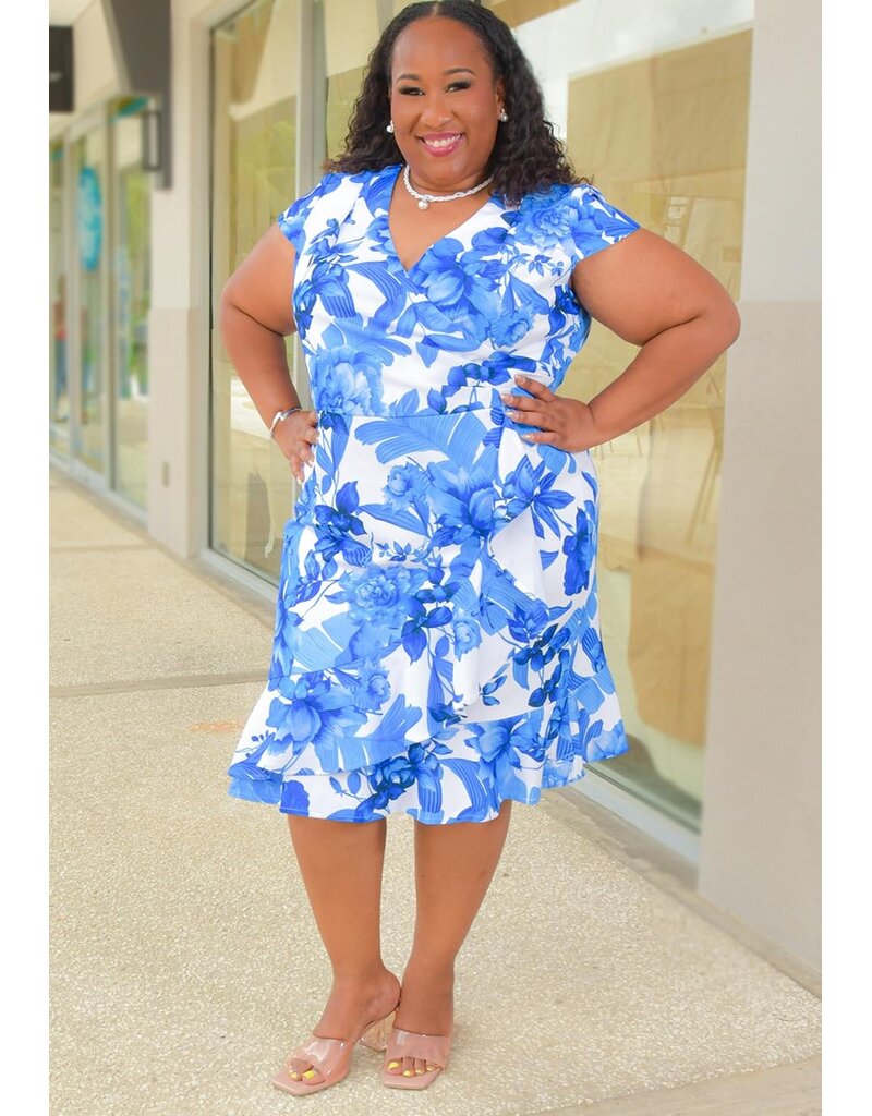 RATRIX- Plus Size Floral LapTop Cap Sleeve Dress