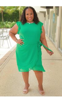 Shelby & Palmer RETTI- Plus Size Solid Chiffon Frill Arm Dress