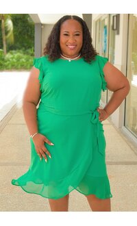 Shelby & Palmer RETTI- Plus Size Solid Chiffon Frill Arm Dress