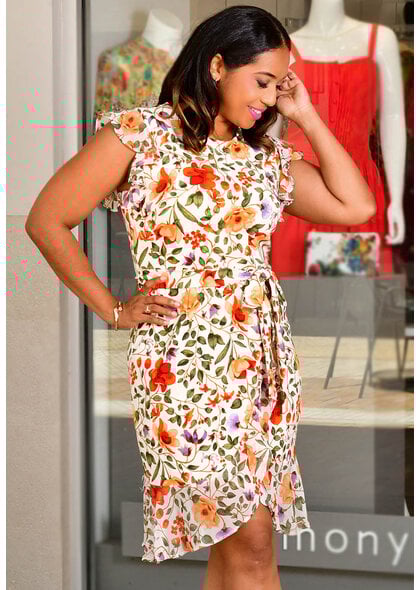 Shelby & Palmer RETTI- Floral Dress with Chiffon Frill Arms