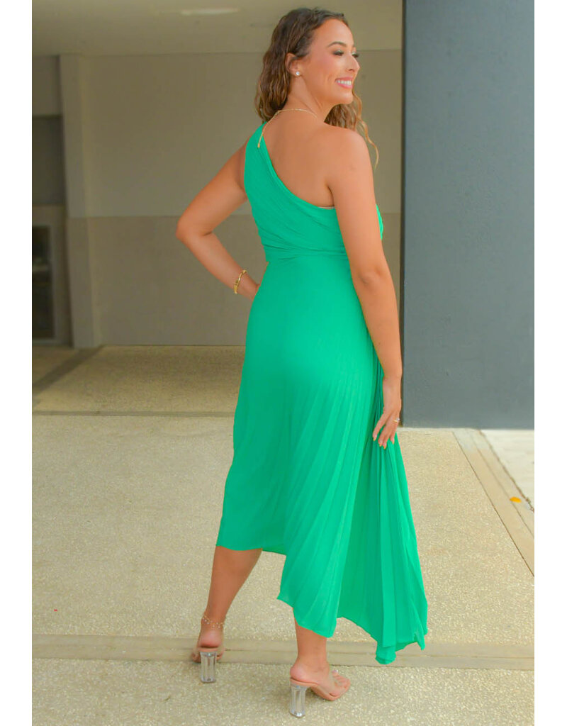 RITIM- Long Solid 1 Shoulder Steam Pleat Dress