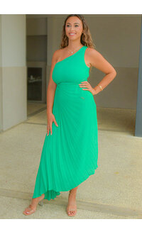 RITIM- Long Solid 1 Shoulder Steam Pleat Dress