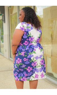 UPPIA- Plus Size Floral Square Neck Dress with Cap Sleeves
