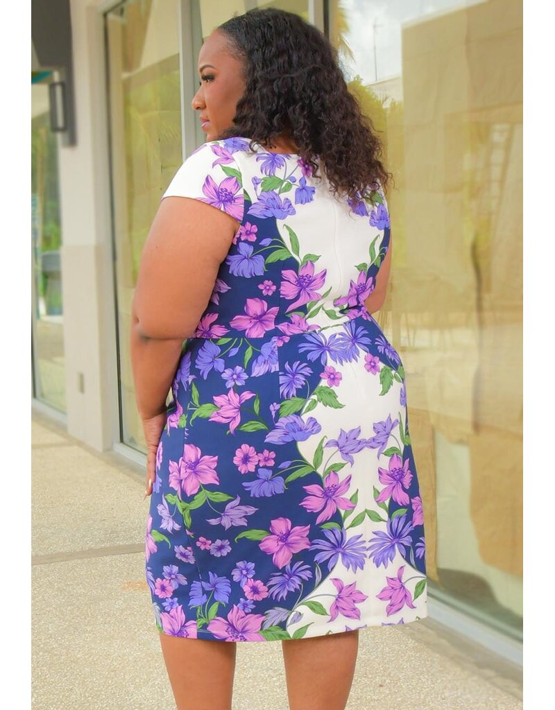 UPPIA- Plus Size Floral Square Neck Dress with Cap Sleeves