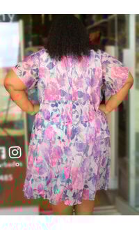 FALLONA- Plus Size Floral Foil Print Dress with Shutters