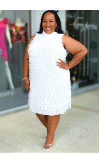 Signature FEBBY-Plus Size Armhole Hi-Neck Flower Pattern Dress