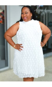 Signature FEBBY-Plus Size Armhole Hi-Neck Flower Pattern Dress