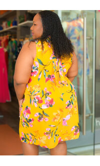 FLAVIA- Plus Size Mock Neck Dress with Overlay