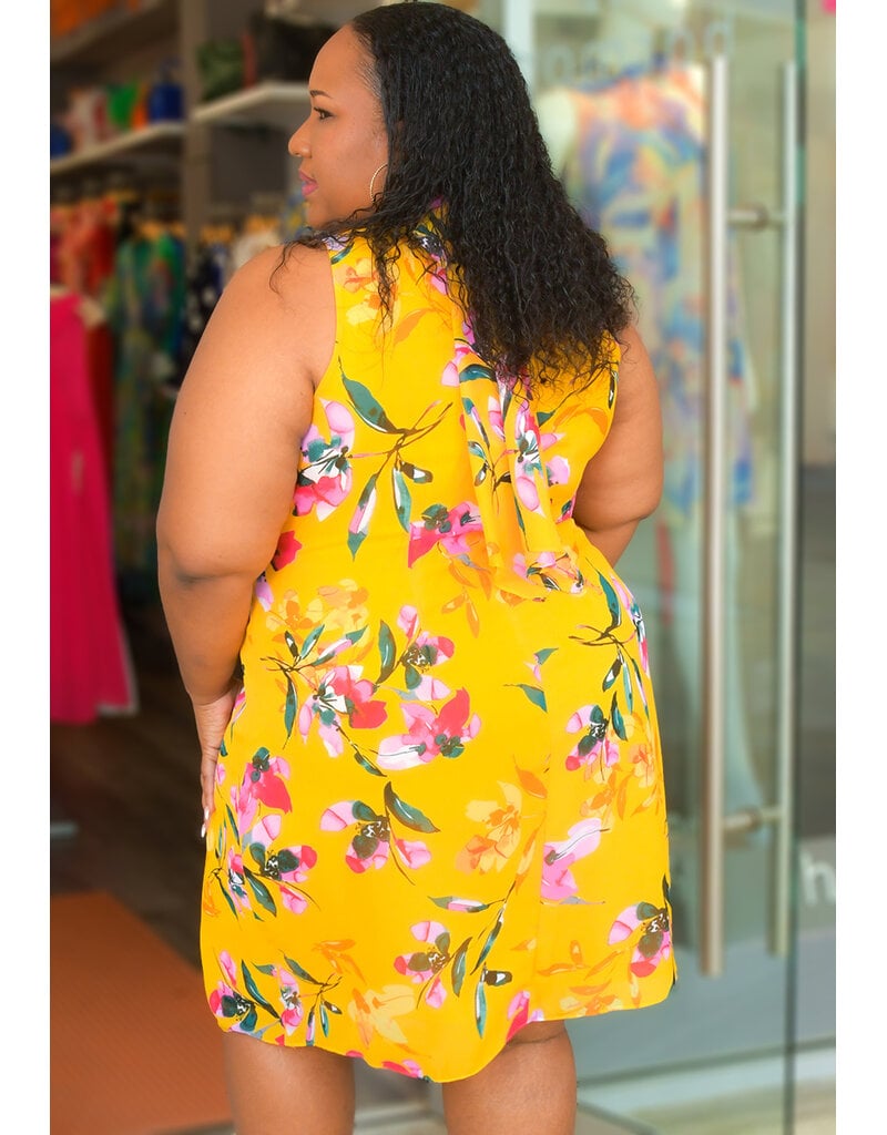 FLAVIA- Plus Size Mock Neck Dress with Overlay