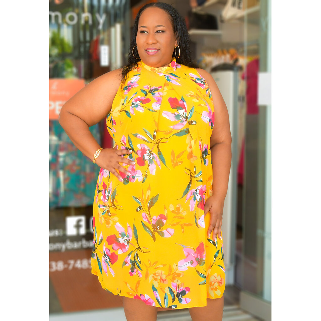 FLAVIA- Plus Size Mock Neck Dress with Overlay