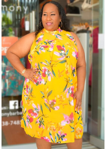 FLAVIA- Plus Size Mock Neck Dress with Overlay