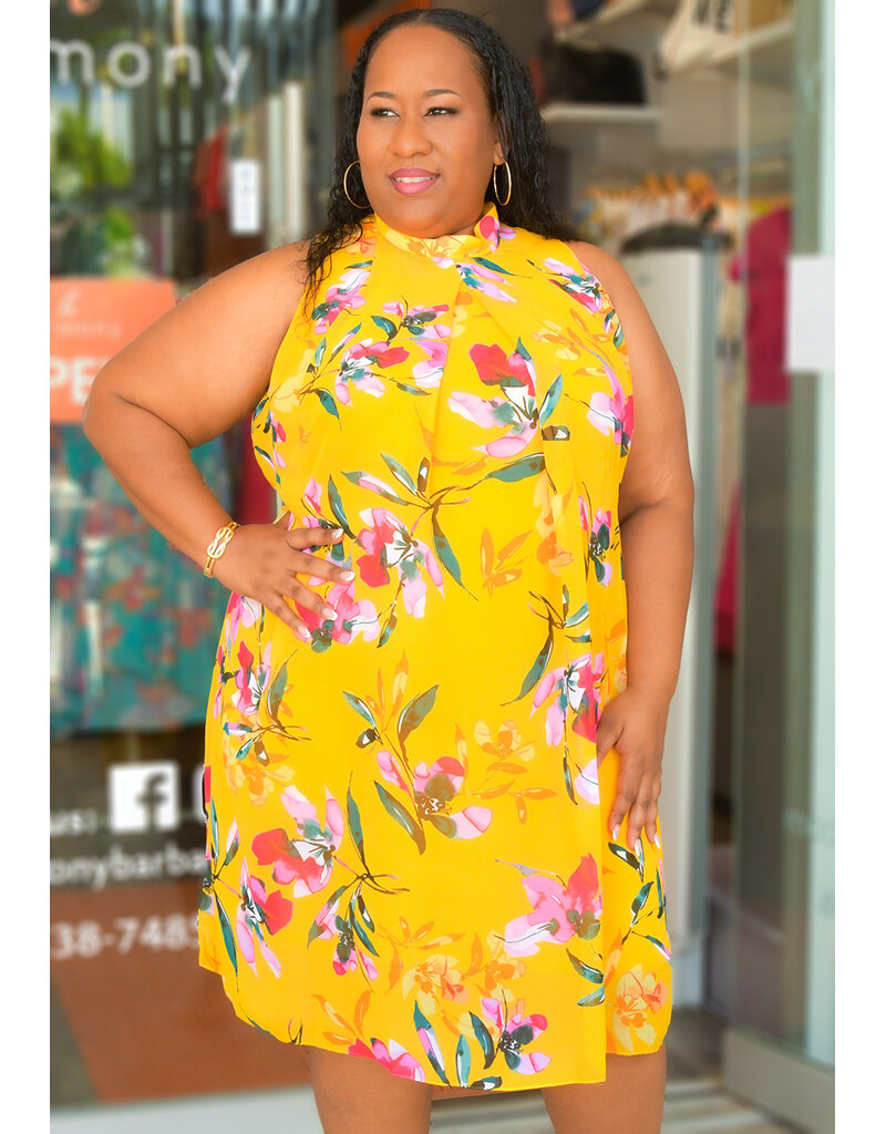 FLAVIA- Plus Size Mock Neck Dress with Overlay