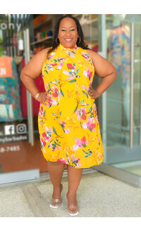 FLAVIA- Plus Size Mock Neck Dress with Overlay