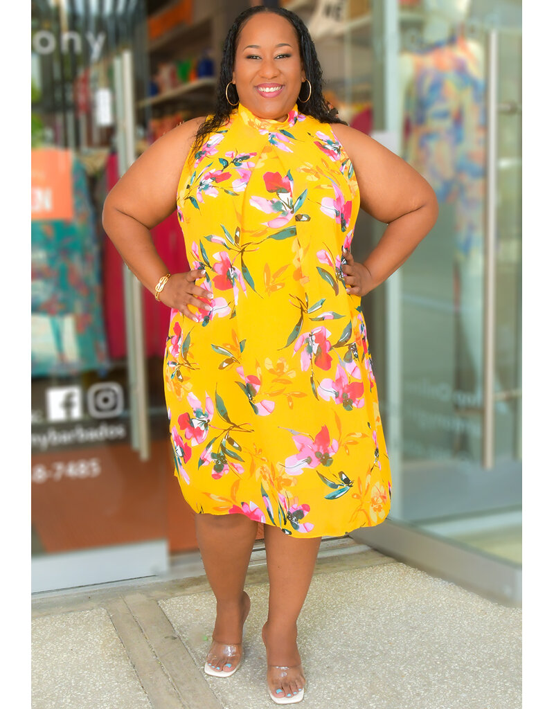 FLAVIA- Plus Size Mock Neck Dress with Overlay