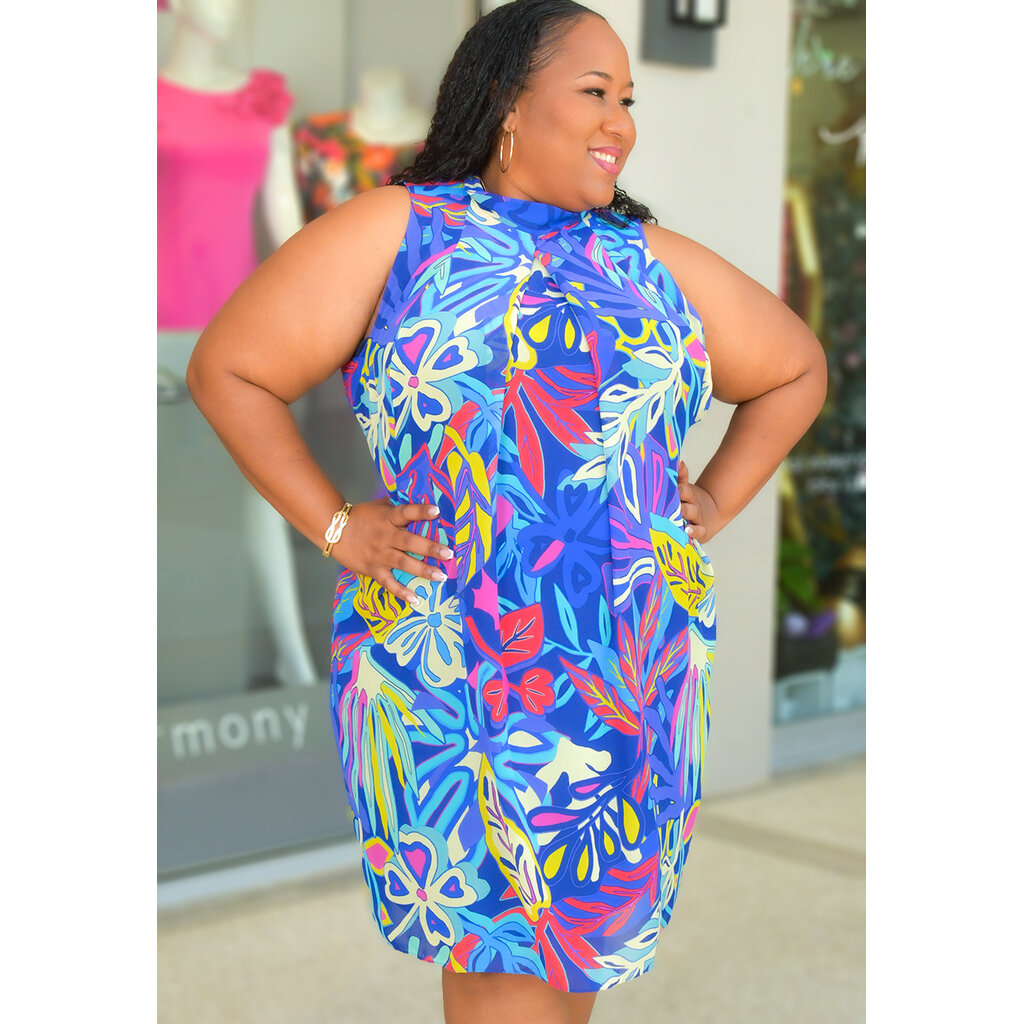 FLAVIA- Plus Size Leaf Print Overlay Dress