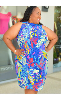 Signature FLAVIA- Plus Size Leaf Print Overlay Dress