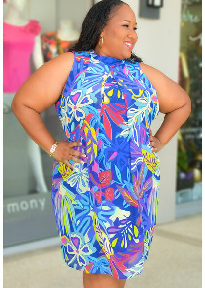 Signature FLAVIA- Plus Size Leaf Print Overlay Dress