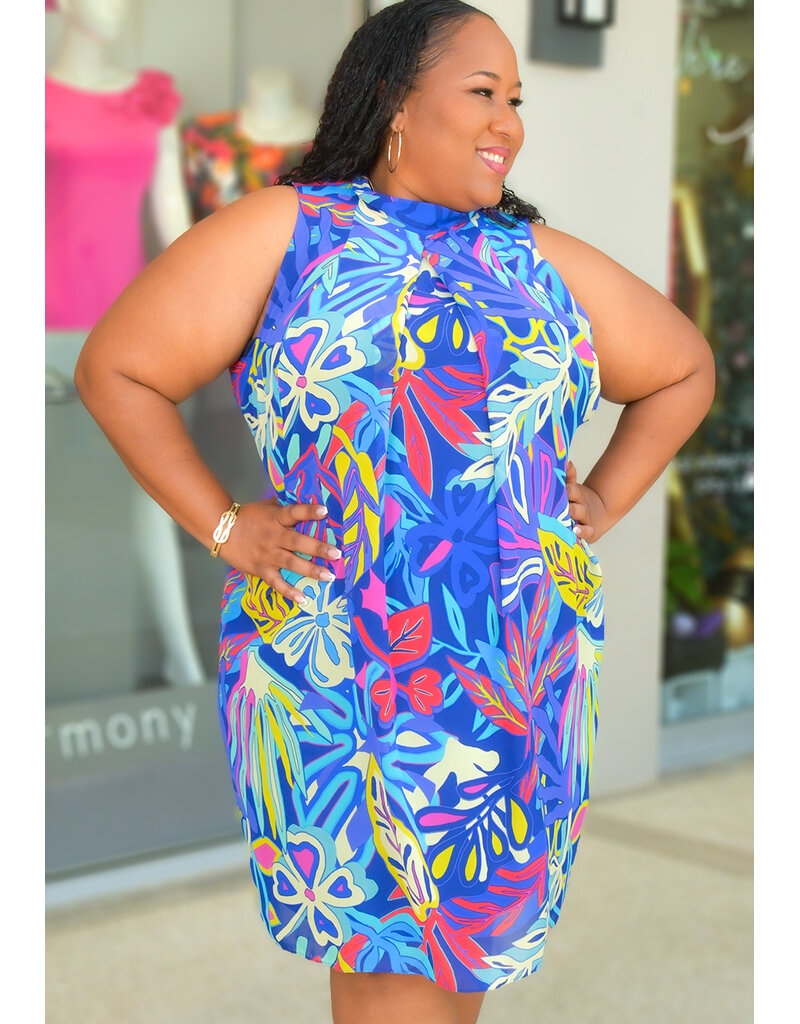 Signature FLAVIA- Plus Size Leaf Print Overlay Dress