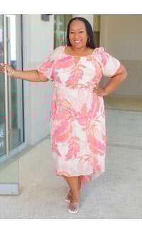 MLLE Gabrielle GAOMI- Plus Size Floral Hi-Low Puff Sleeve Dress