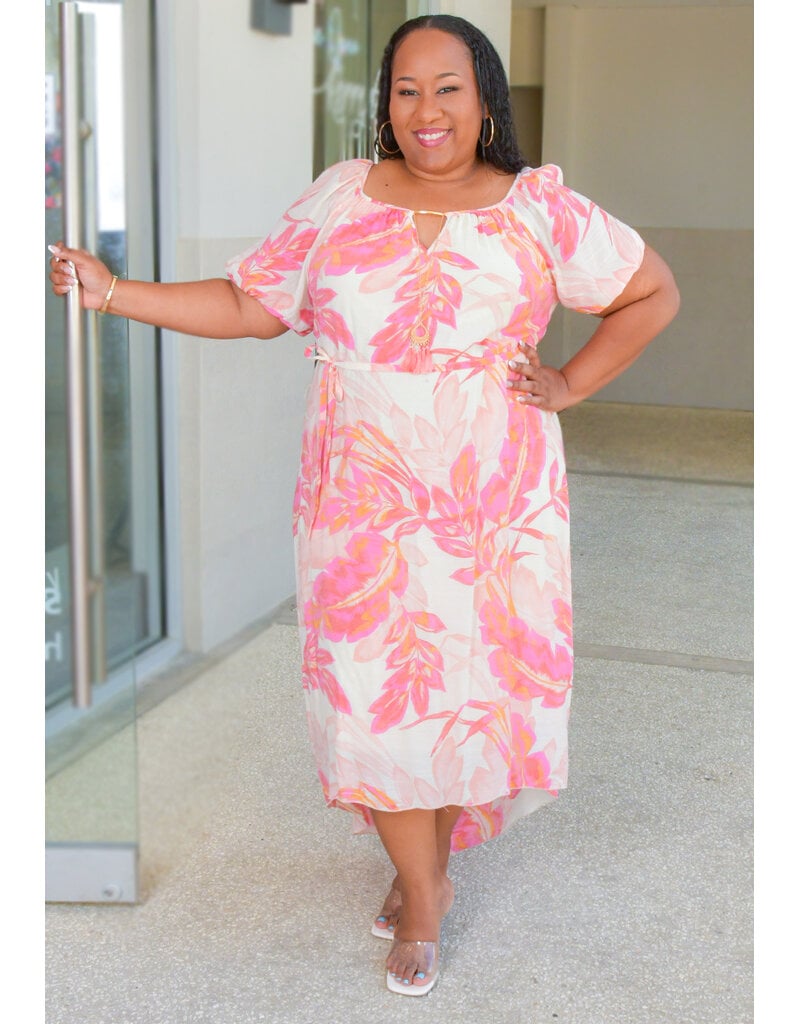 MLLE Gabrielle GAOMI- Plus Size Floral Hi-Low Puff Sleeve Dress