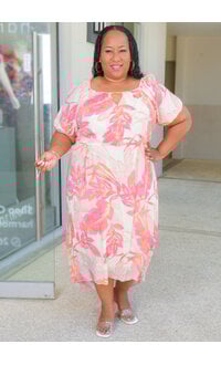 MLLE Gabrielle GAOMI- Plus Size Floral Hi-Low Puff Sleeve Dress