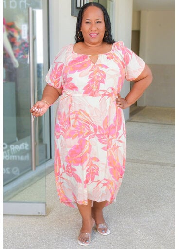 MLLE Gabrielle GAOMI- Plus Size Floral Hi-Low Puff Sleeve Dress
