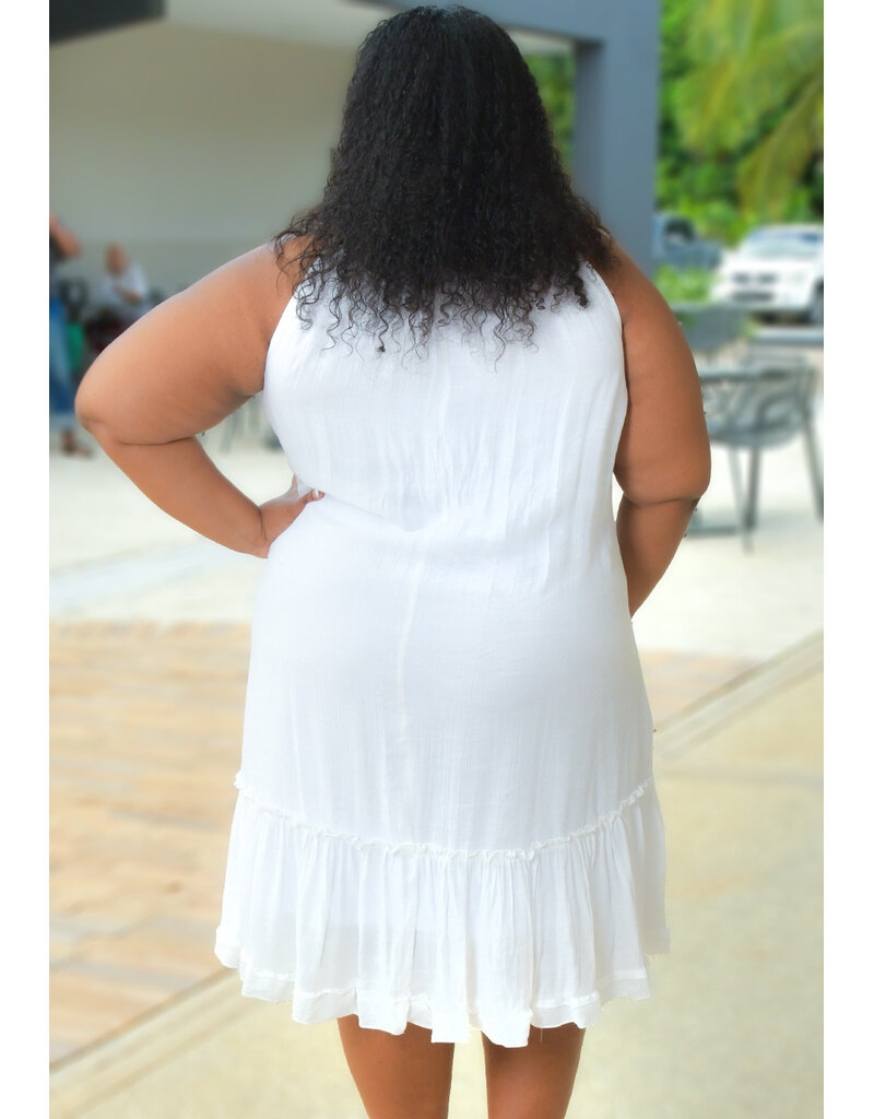 Signature GIANNI- Plus Size Solid Hi-Neck Dress with Tie Straps