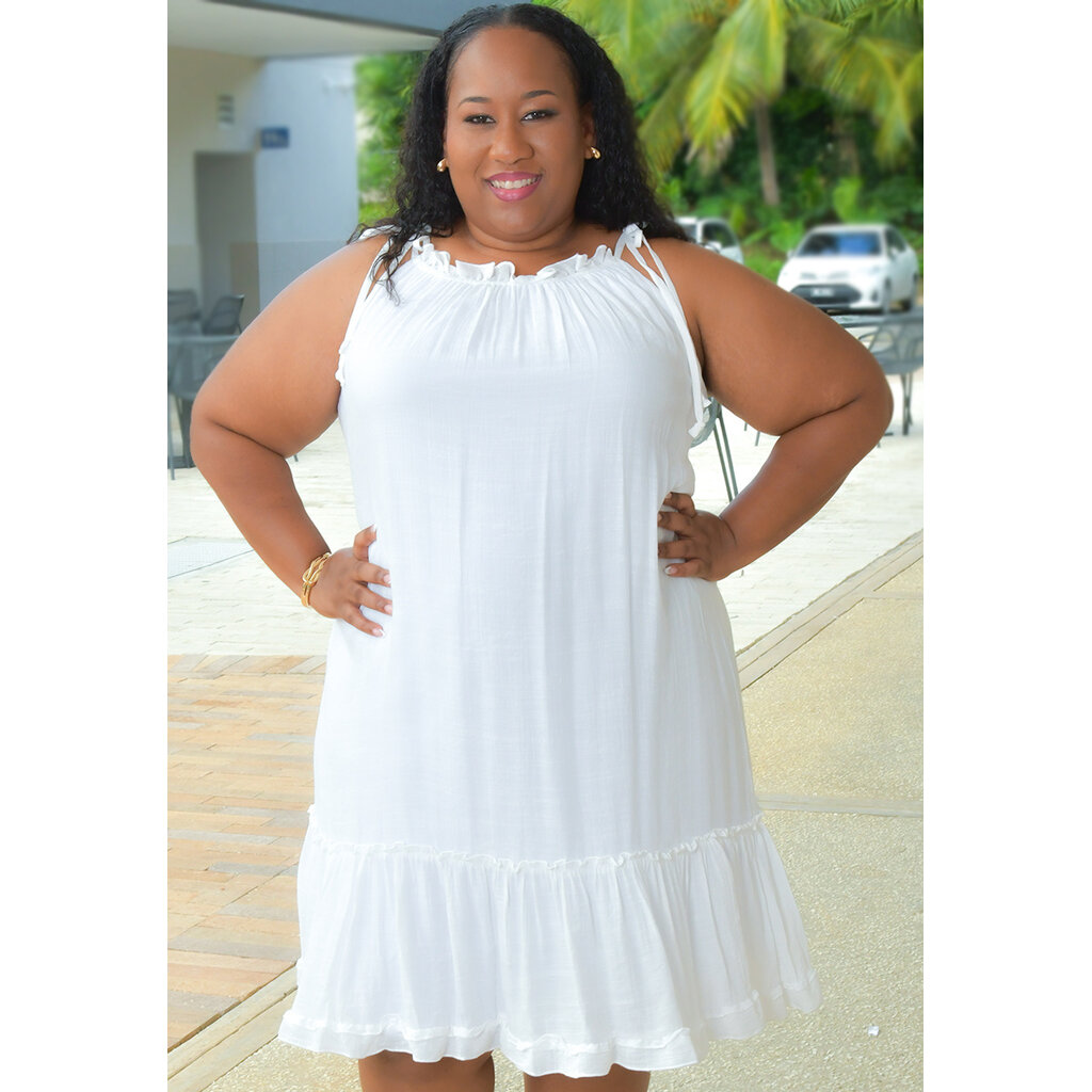 GIANNI- Plus Size Solid Hi-Neck Dress with Tie Straps