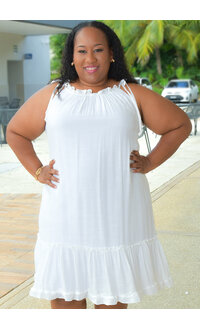 Signature GIANNI- Plus Size Solid Hi-Neck Dress with Tie Straps