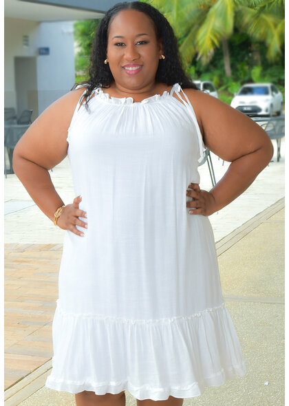 Signature GIANNI- Plus Size Solid Hi-Neck Dress with Tie Straps