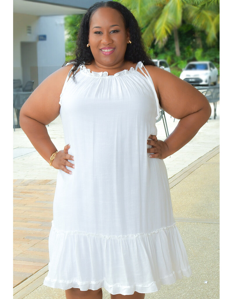 Signature GIANNI- Plus Size Solid Hi-Neck Dress with Tie Straps