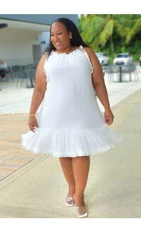 Signature GIANNI- Plus Size Solid Hi-Neck Dress with Tie Straps