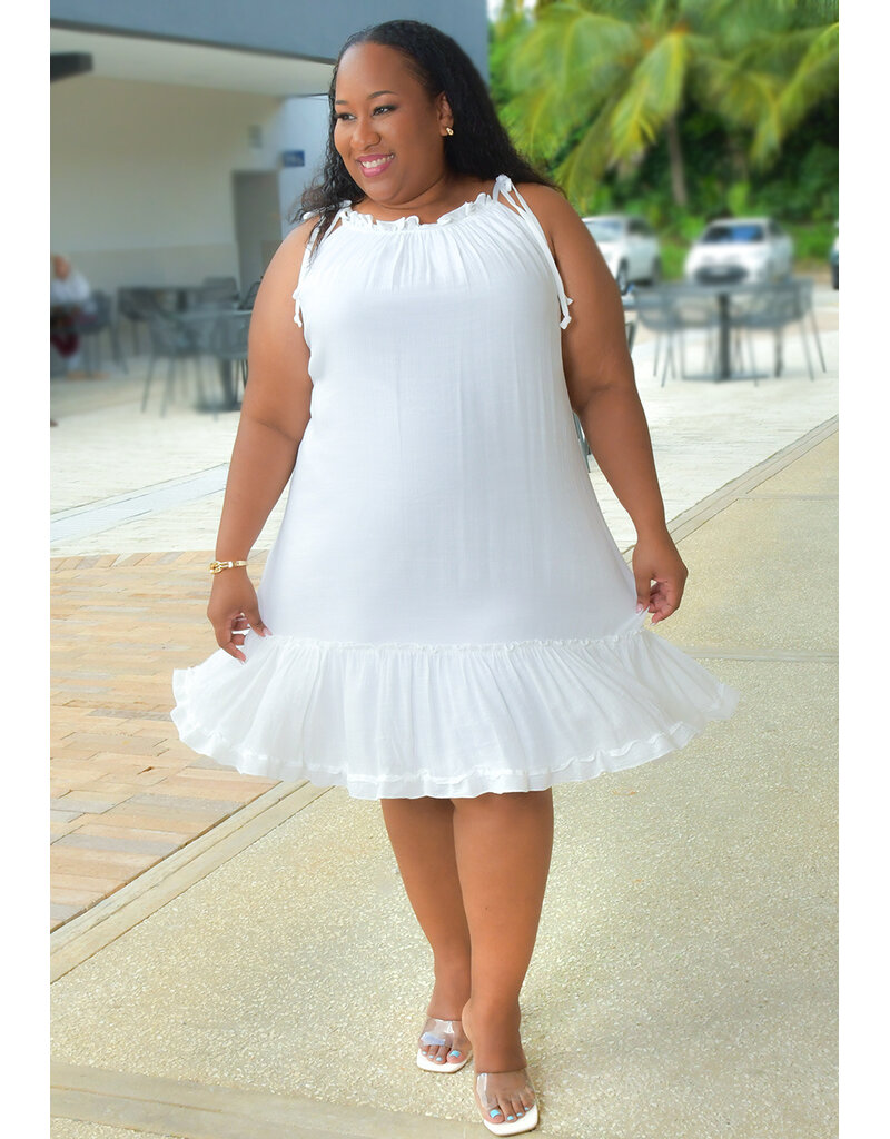 Signature GIANNI- Plus Size Solid Hi-Neck Dress with Tie Straps