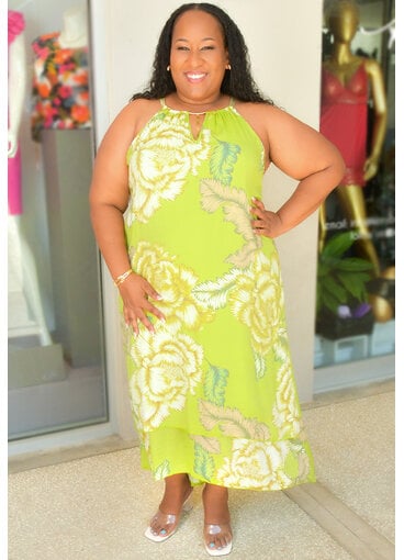 MLLE Gabrielle GIVA- Plus Size Floral Hi Neck Dress with Keyhole