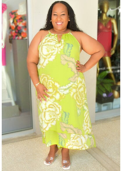 MLLE Gabrielle GIVA- Plus Size Floral Hi Neck Dress with Keyhole