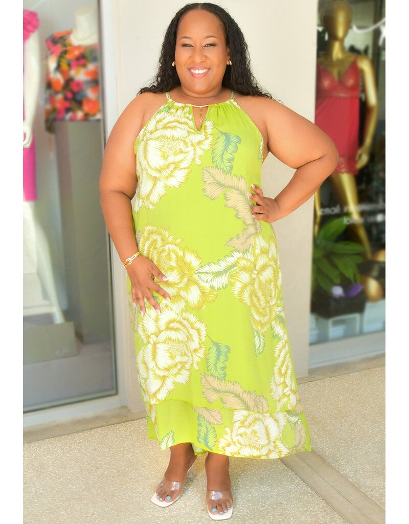 MLLE Gabrielle GIVA- Plus Size Floral Hi Neck Dress with Keyhole