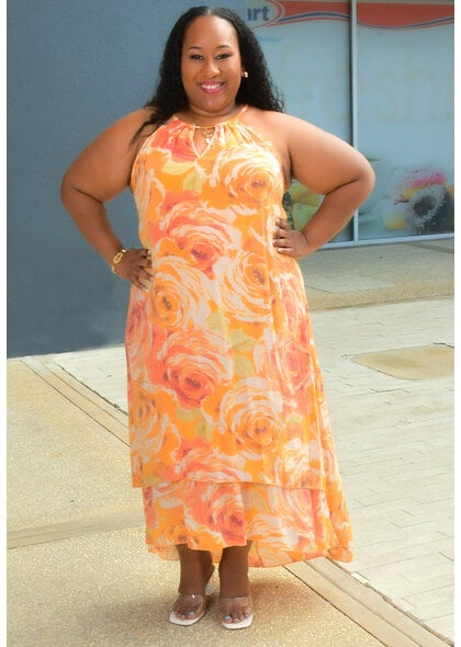 MLLE Gabrielle GIVA-Plus Size Hi Neck Dress with Keyhole