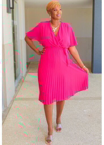 Sandra Darren RANIKO- Solid Lap Top Dress with Steam Pleats