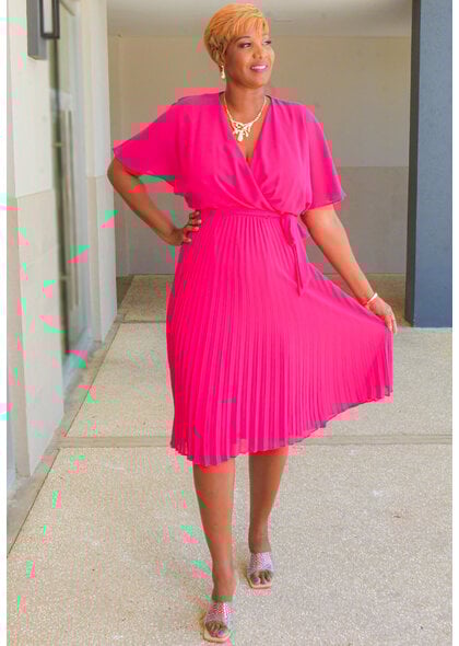 Sandra Darren RANIKO- Solid Lap Top Dress with Steam Pleats