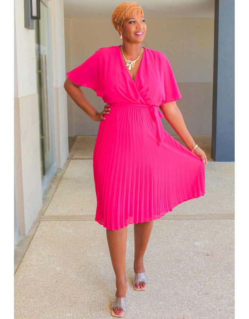 Sandra Darren RANIKO- Solid Lap Top Dress with Steam Pleats