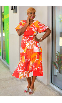 FIGUEROA & FLOWER ALAN- Printed V-Neck Puff Sleeve Dress