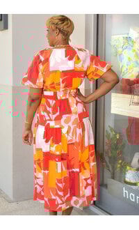 FIGUEROA & FLOWER ALAN- Printed V-Neck Puff Sleeve Dress