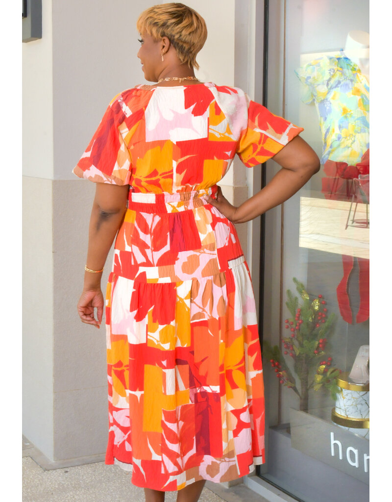 FIGUEROA & FLOWER ALAN- Printed V-Neck Puff Sleeve Dress