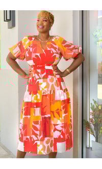 FIGUEROA & FLOWER ALAN- Printed V-Neck Puff Sleeve Dress