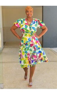 ALITA- Printed Lap Top Dress with Puff Sleeve