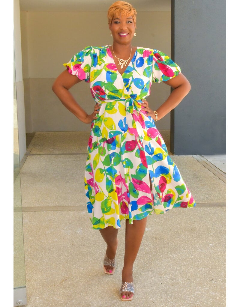 ALITA- Printed Lap Top Dress with Puff Sleeve