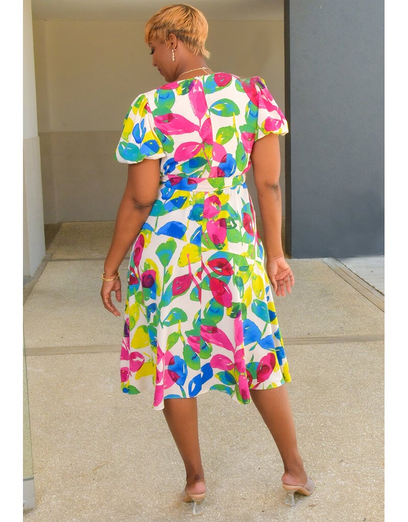 ALITA- Printed Lap Top Dress with Puff Sleeve