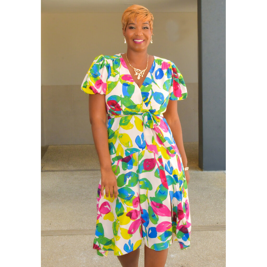 ALITA- Printed Lap Top Dress with Puff Sleeve